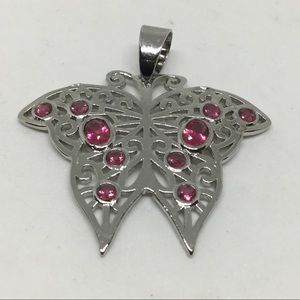 Pink Tourmaline Butterfly Silver Pendant